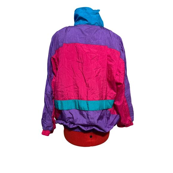 Vintage Natural Issue Women's Large Bright Retro 90s Windbreaker Jacket Zip Up - Picture 3 of 6